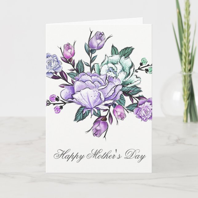 Carte de fête des mères florale violette aquarelle (Devant)