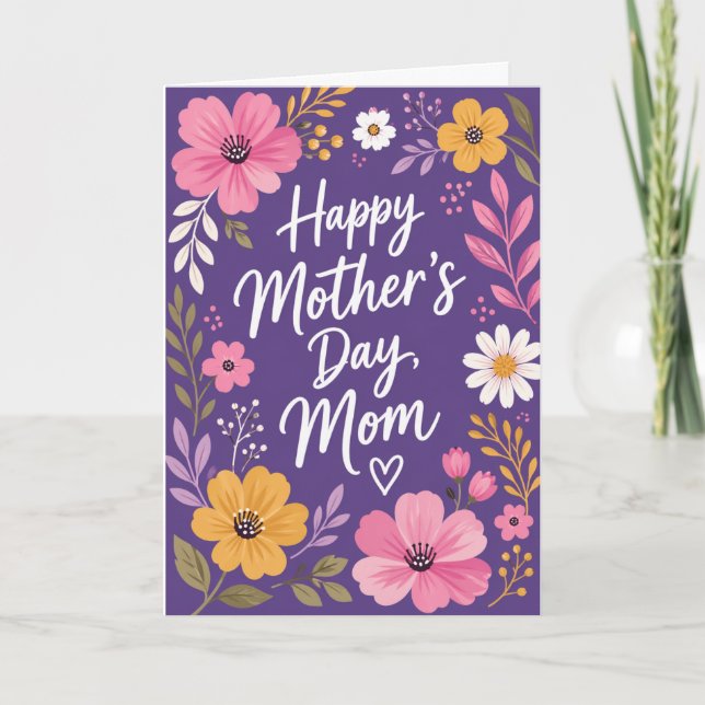 Carte de fête des mères florale violette pour mama (Devant)
