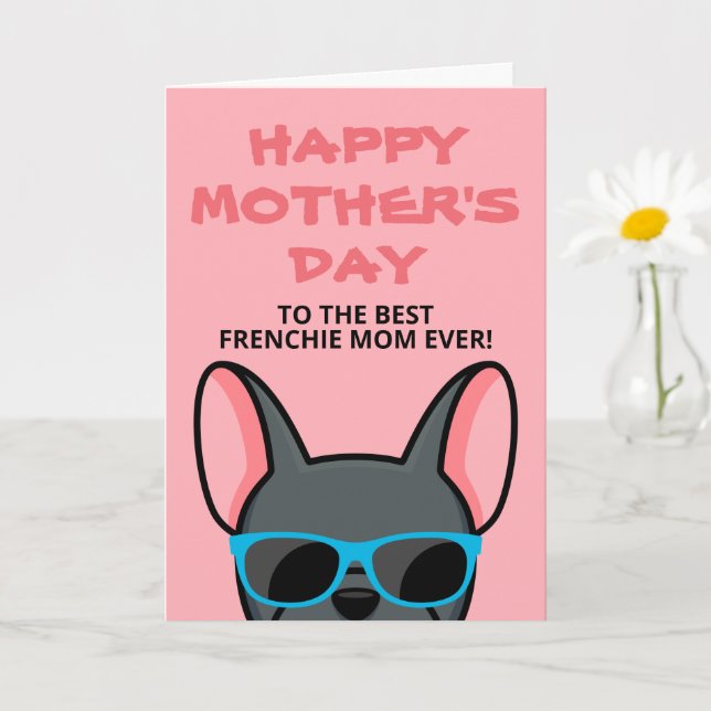 Carte de Fête des Mères Frenchie Bleue pour Bulldo (Petite plante)