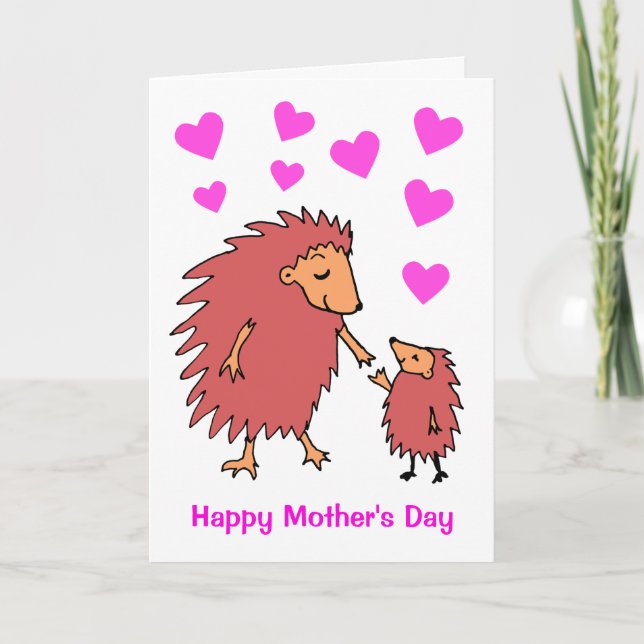 Carte de fête des mères hérisson maman et bébé mig (Devant)