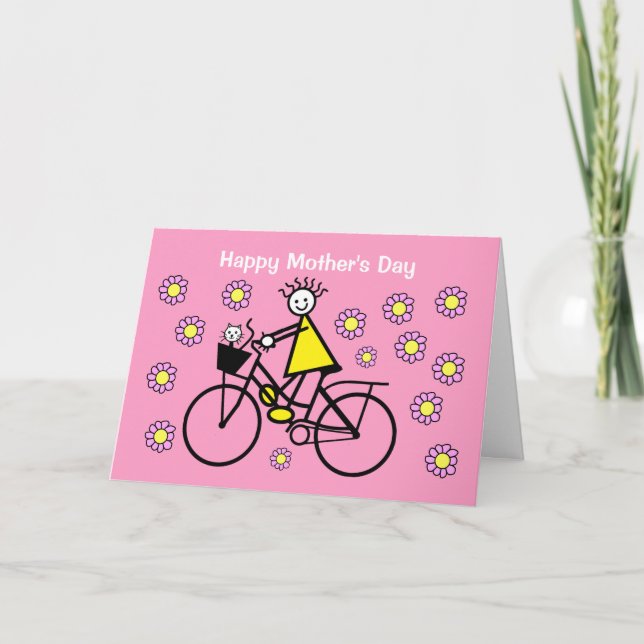 Carte de fête des mères jolie avec vélo et chat (Devant)