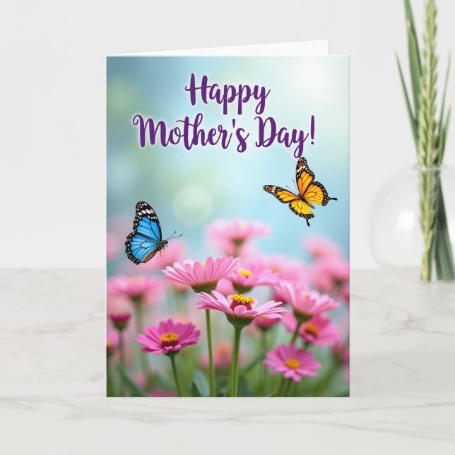 Carte de Fête des Mères Joyeuse avec Fleur Rose (Devant)
