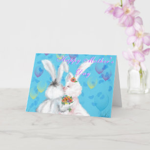 Carte de fête des mères lapins mignons avec des fl