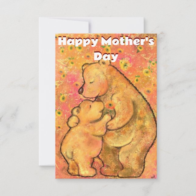 Carte de fête des mères maman et bébé ours - Hug (Devant)