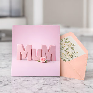Carte de fête des mères Minimaliste Rose MuM   Élé