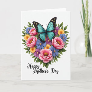 Carte de fête des mères papillon floral sarcelle