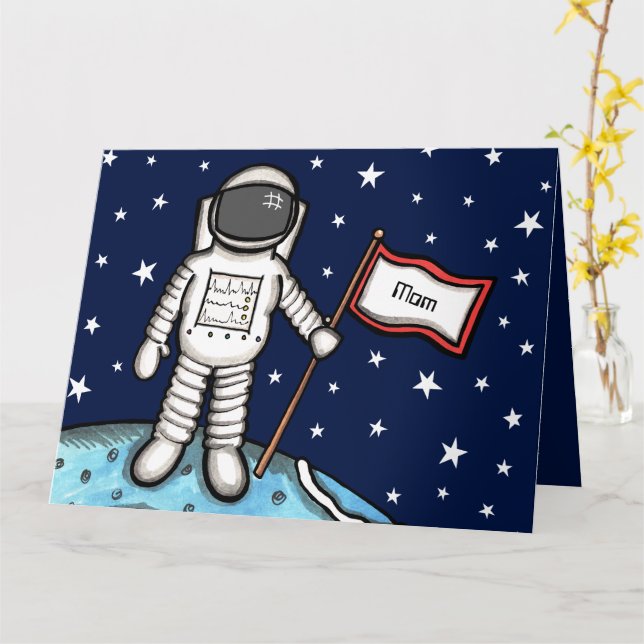 Carte de fête des mères personnalisée Spaceman Ast (Fleur jaune)