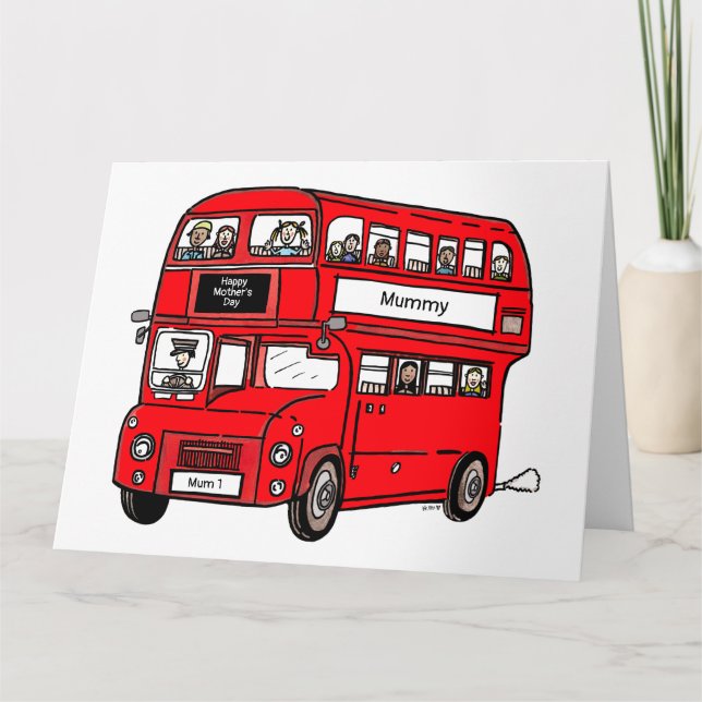 Carte de fête des mères pour bus à impériale rouge (Devant)