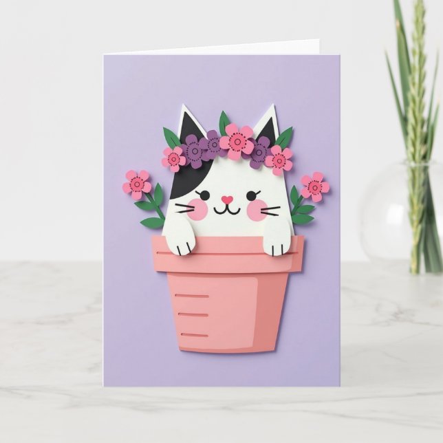 Carte de fête des mères pour chat floral doux (Devant)