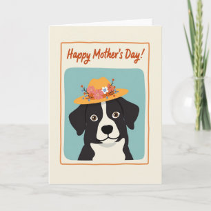 Carte de fête des mères pour chien au chapeau fleu