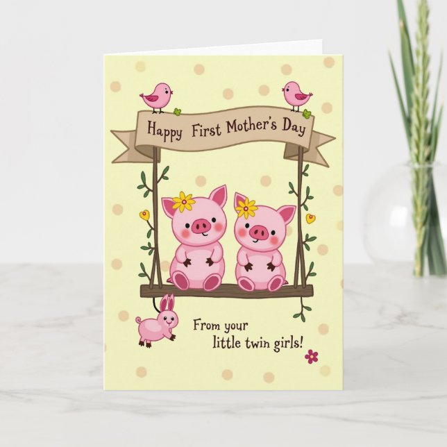 Carte de fête des mères pour cochonnets mignons (Devant)