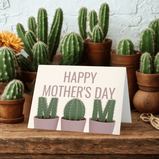 Carte de fête des mères pour les amateurs de cactu (For the Mom who loves Cacti! Happy Mother's Day! 🌱🌵❤)