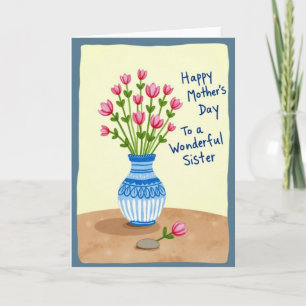Carte de Fête des Mères pour Sœur aux Fleurs Roses