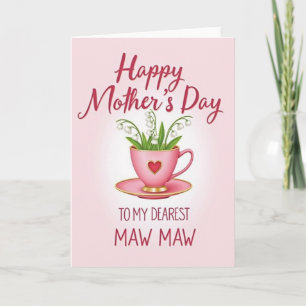 Carte de Fête des Mères Rose à thé en Cupule d'amo