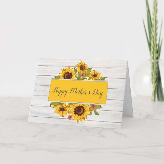 Carte de Fête des Mères Rustic Wood Sunflower Flor (Devant)