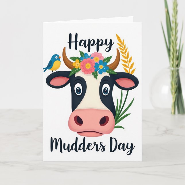 Carte de fête des mères vache florale (Devant)