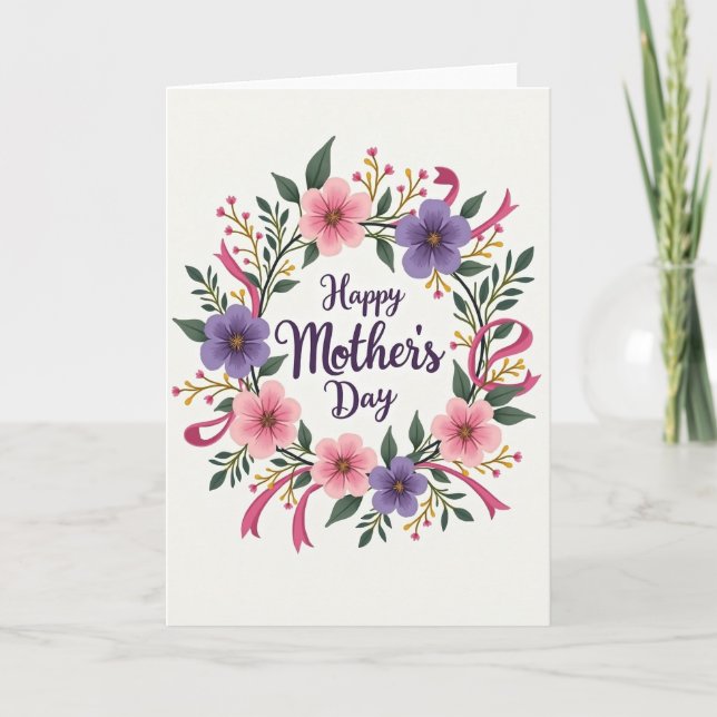 Carte de fête des mères violette joyeuse (Devant)