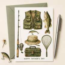 Carte de fête des pères aquarelle pêche amateur de