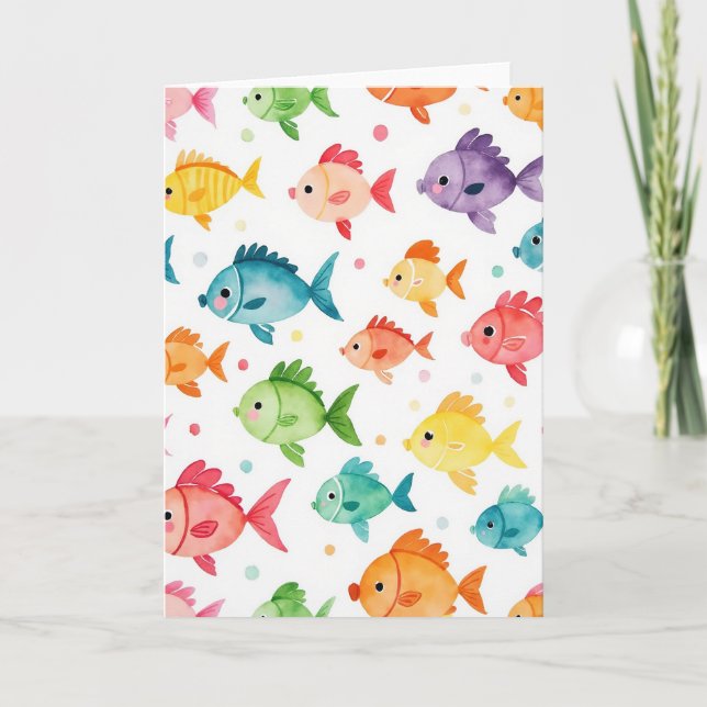 Carte de Fête des Pères au Poisson à l'aquarelle (Devant)