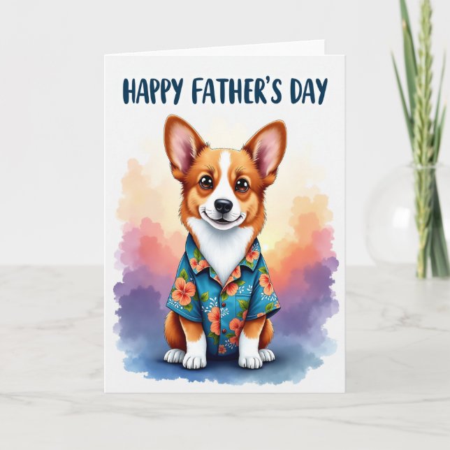 Carte de Fête des Pères avec chien floral (Devant)