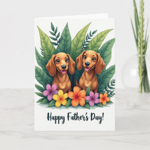 Carte de Fête des Pères avec des Chiens Floraux