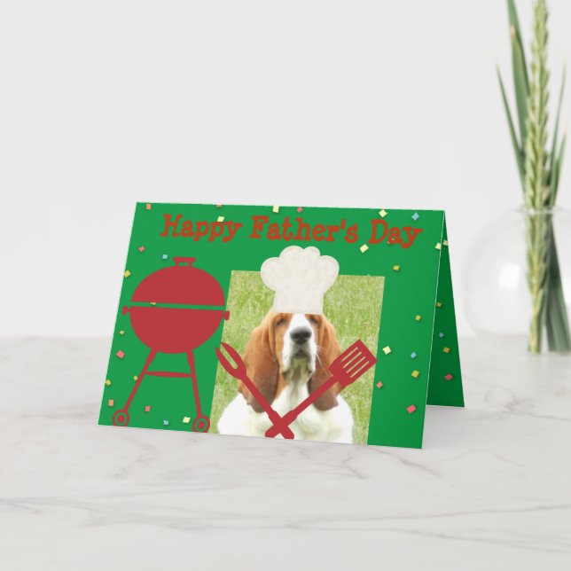 Carte de fête des pères avec le chef de basset (Devant)