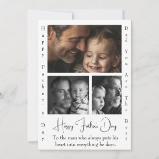 Carte de Fête des Pères Chic et Simple 3 Photos Pe