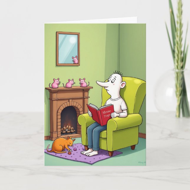 Carte de fête des pères dessin animé cosy (Devant)