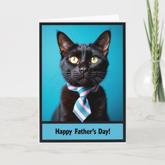 Carte de fête des pères douce avec un chat noir (Devant)
