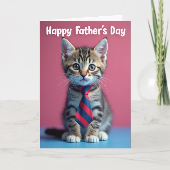 Carte de fête des pères douce avec un chat tigré (Devant)