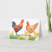 Carte de Fête des pères famille de poulet aquarell