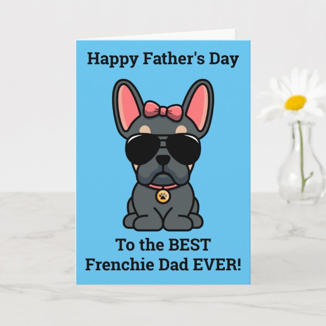 Carte de Fête des pères Femme Blue Tan French Bull (Petite plante)