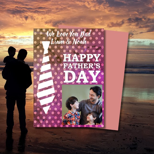 Carte de Fête des pères moderne avec Cravate photo (Instagram Photo Tie Dots Modern Fathers Day Card)