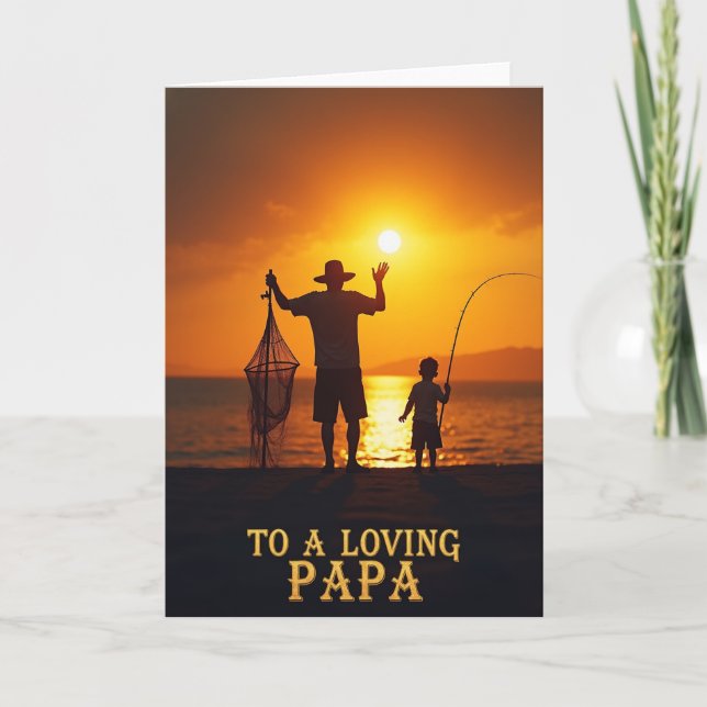 Carte de Fête des Pères Pêche au coucher du soleil (Devant)