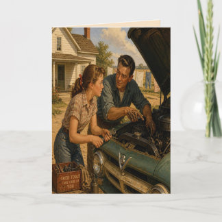 Carte de fête des pères rétro père-fille