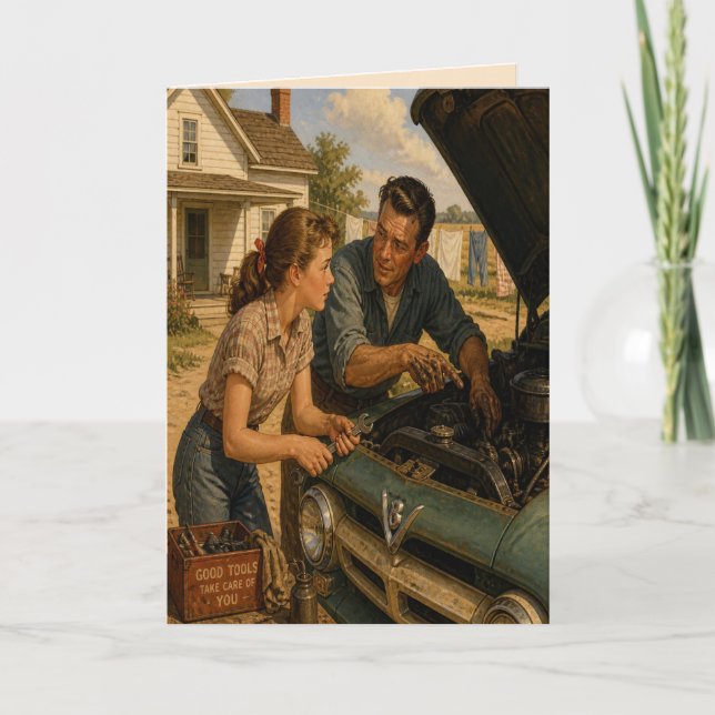 Carte de fête des pères rétro père-fille (Devant)