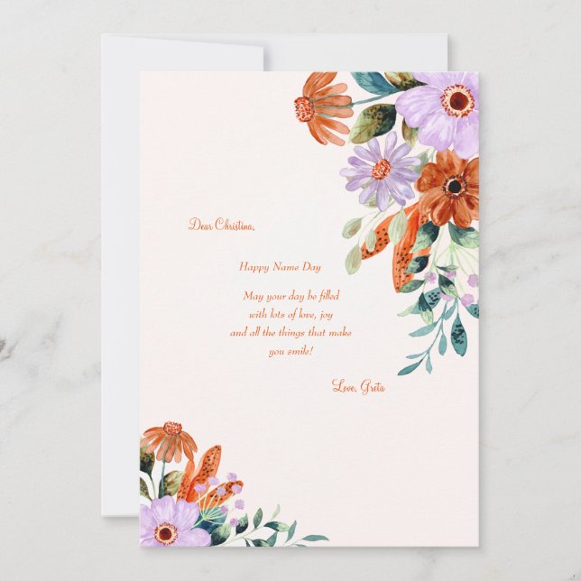 Carte de Fête des Prénoms Fleurs Rustiques (Devant)
