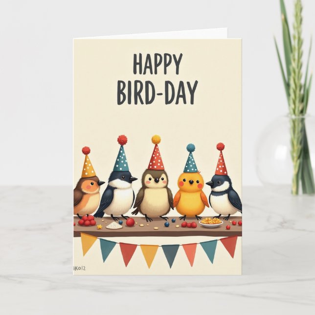 Carte de fête d'oiseau joyeuse (Devant)