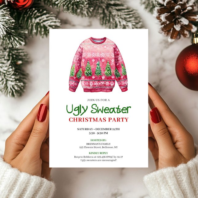 Carte de fête drôle de pull moche rétro pour les f (Retro Funny Ugly Sweater Holiday Party Card)