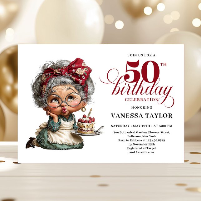 Carte de fête drôle pour les 50 ans d'une femme av (Fabulous 50 quirky birthday lady funny invite)