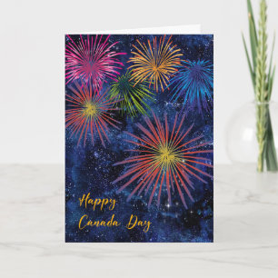 Carte de fête du Canada avec feux d'artifice