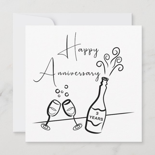 Carte de fête du Champagne du 3e anniversaire heur (Devant)