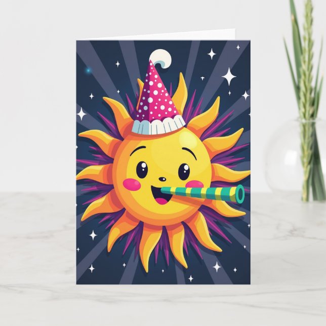 Carte de fête du soleil souriant joyeux (Devant)