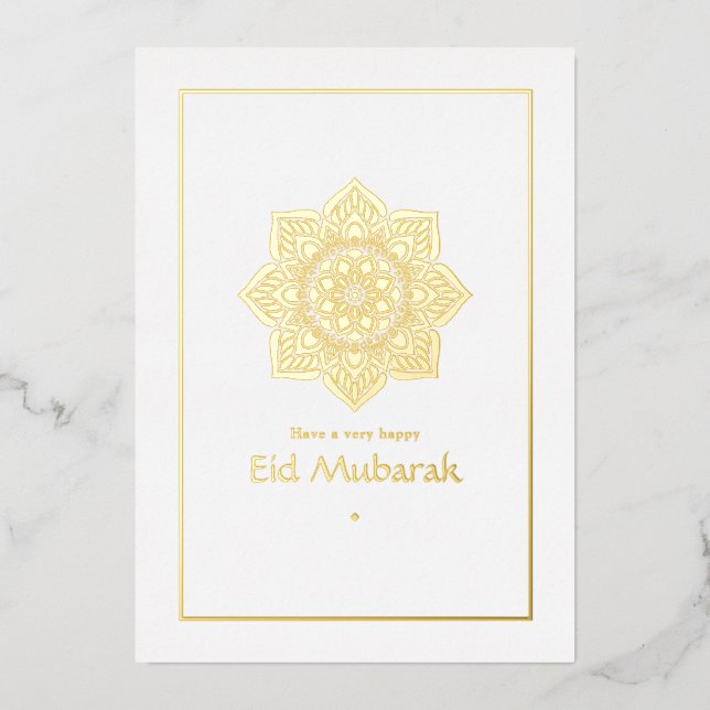 Carte de fête Eid Mubarak avec feuille d'or et bla (Recto)