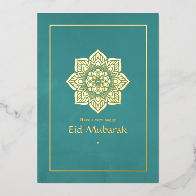 Carte de fête Eid Mubarak avec feuille d'or et tur (Recto)