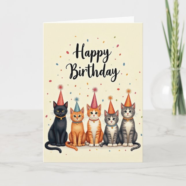 Carte de fête féline fantaisiste (Devant)