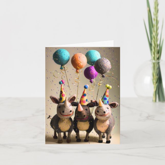 Carte de fête Felted Party Rhinos (Devant)