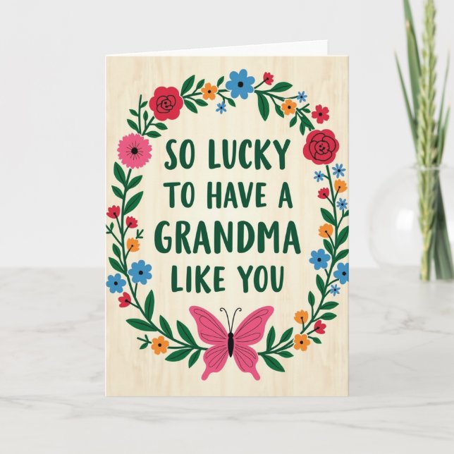 Carte de Fête Florale pour Mamie Chanceuse (Devant)
