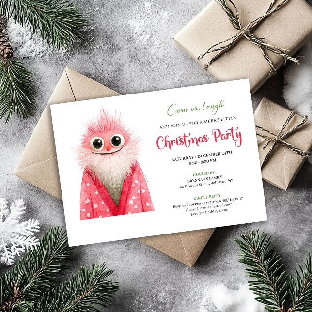 Carte de fête moderne et fantaisiste pour Noël ave (Playful Quirky Santa Modern Holiday Party Card)