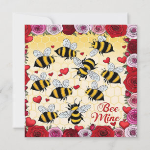 Carte de Fête Plate avec Cadre Floral "Bee Mine"